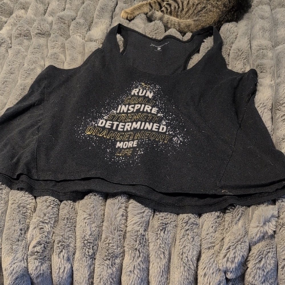 EUC Orangetheory Black and Gold Sleeveless Christmas Tree Tank Top in Size Large